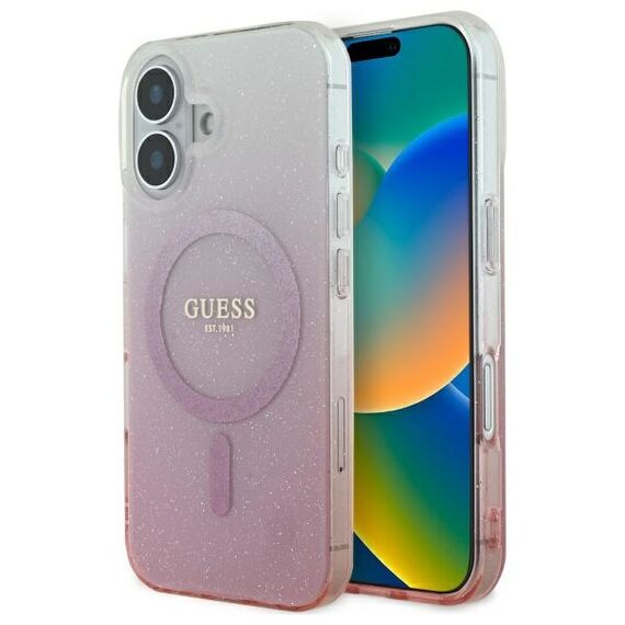 Guess IML Glitter Gradient MagSafe iPhone 16 Case - Pink | Techbox