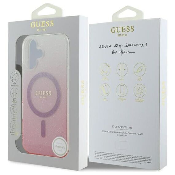 Guess IML Glitter Gradient MagSafe iPhone 16 Case - Pink | Techbox