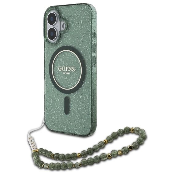 Guess IML Glitter With Pearl Strap MagSafe case for iPhone 16 Plus - green - Apple Cases - Cases - Techbox