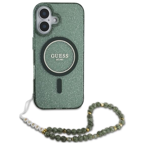 Guess IML Glitter With Pearl Strap MagSafe case for iPhone 16 Plus - green - Apple Cases - Cases - Techbox