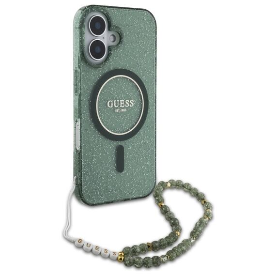 Guess IML Glitter With Pearl Strap MagSafe case for iPhone 16 Plus - green - Apple Cases - Cases - Techbox