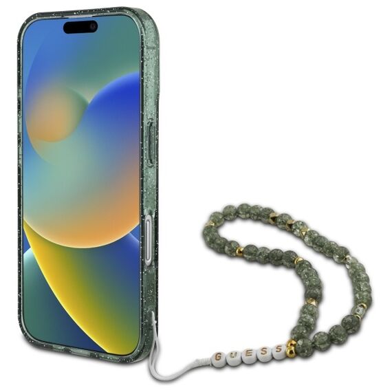 Guess IML Glitter With Pearl Strap MagSafe case for iPhone 16 Plus - green - Apple Cases - Cases - Techbox