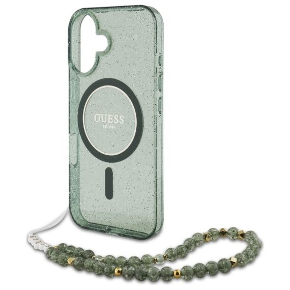 Guess IML Glitter With Pearl Strap MagSafe case for iPhone 16 Plus - green - Apple Cases - Cases - Techbox