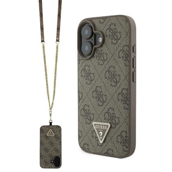 Guess Leather Metal Logo Strass Crossbody Case for iPhone 16 - Brown - Apple Cases - Cases - Techbox