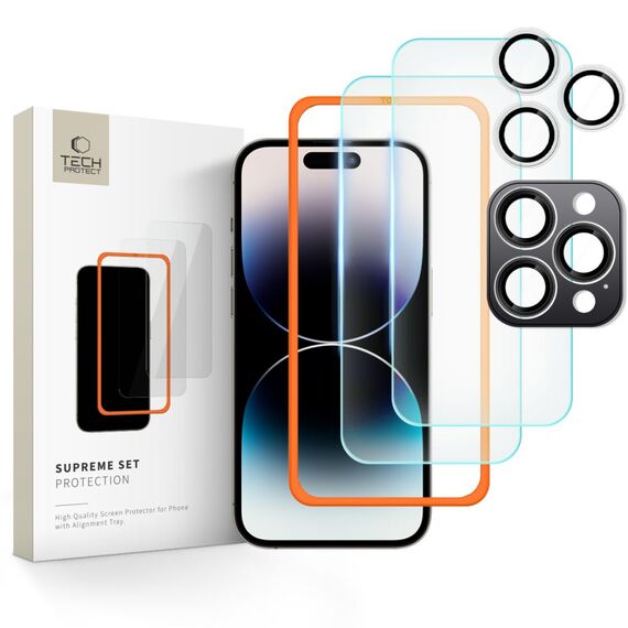 Tech-Protect Supreme Set Tempered Glass for iPhone 16 Pro Max - Transparent (3 pcs.) | Techbox