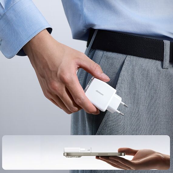 Joyroom JR-TCF14 20W USB-A USB-C Super Slim Wall Charger - White - Travel Chargers - Smartphone Chargers - Techbox