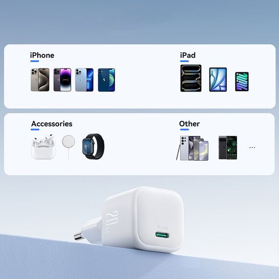 Joyroom JR-TCG08 GaN 20W Power Delivery Wall Charger - White - Travel Chargers - Smartphone Chargers - Techbox