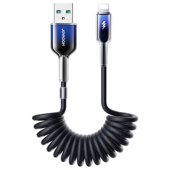 Joyroom S-A43 Crystal-Clear Series 3A USB-A - Lightning spiral cable 1.5m - black - Cables & Adapters - Cables & Accessories - Techbox
