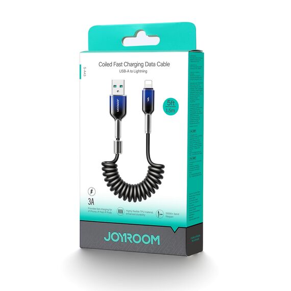 Joyroom S-A43 Crystal-Clear Series 3A USB-A - Lightning spiral cable 1.5m - black - Cables & Adapters - Cables & Accessories - Techbox