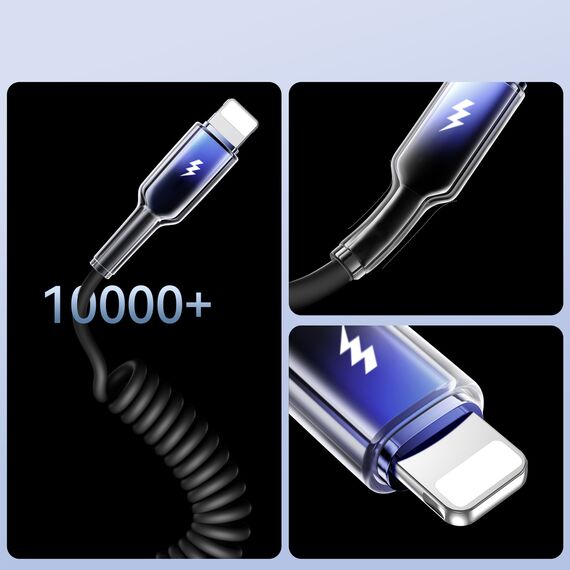 Joyroom S-A43 Crystal-Clear Series 3A USB-A - Lightning spiral cable 1.5m - black - Cables & Adapters - Cables & Accessories - Techbox