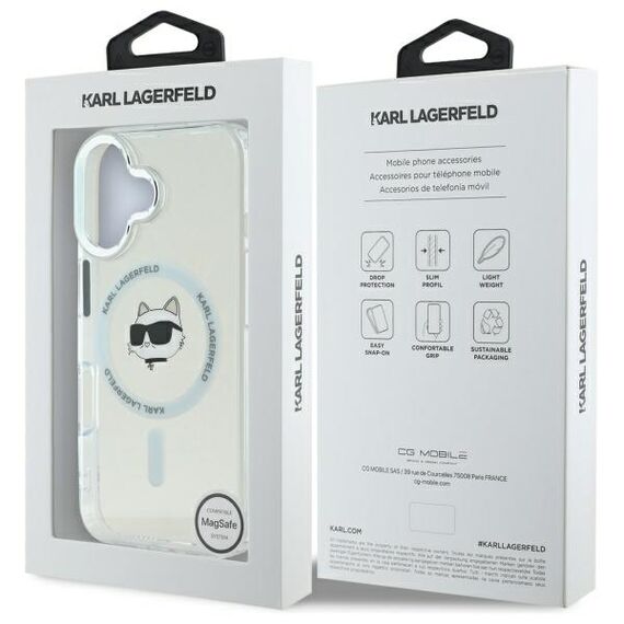 Karl Lagerfeld IML Metal Choupette Head MagSafe iPhone 16 Case - White | Techbox