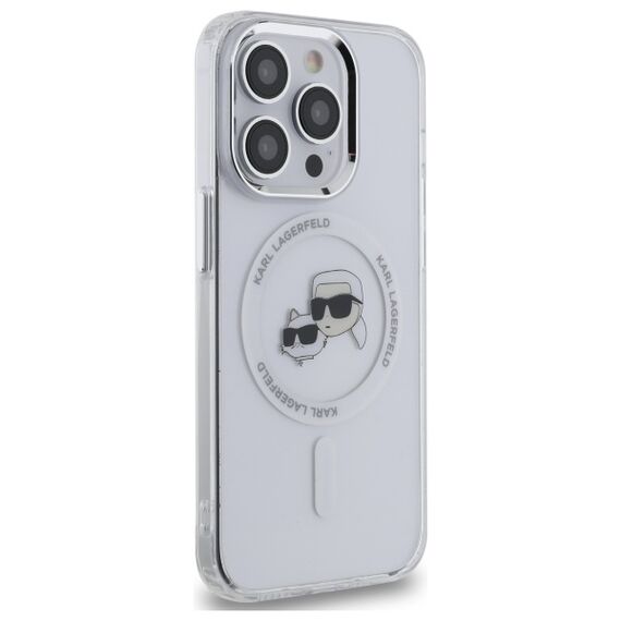 Karl Lagerfeld IML Metal Karl &amp; Choupette Head MagSafe Case for iPhone 14 Pro Max - White | Techbox