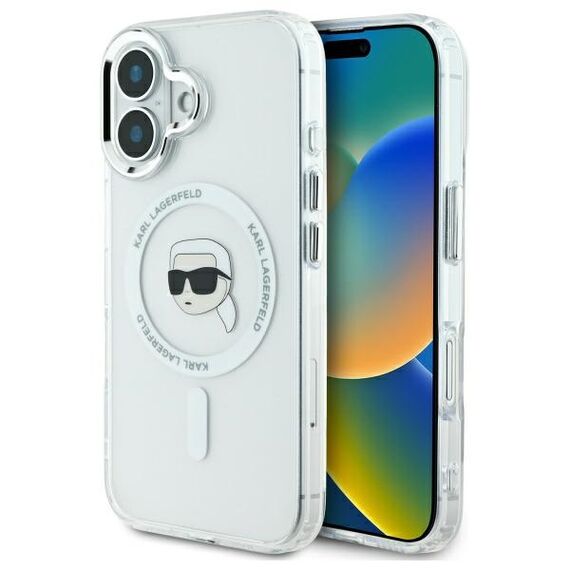 Karl Lagerfeld IML Metal Karl Head MagSafe Case for iPhone 16 Plus - White | Techbox