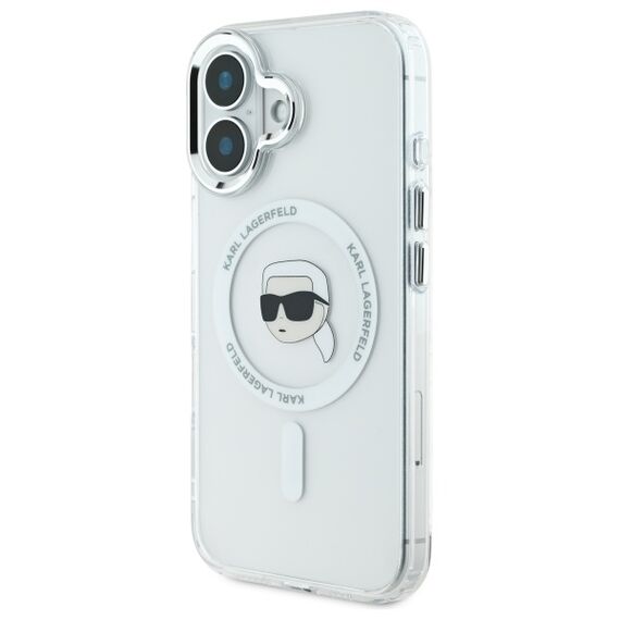 Karl Lagerfeld IML Metal Karl Head MagSafe Case for iPhone 16 Plus - White | Techbox