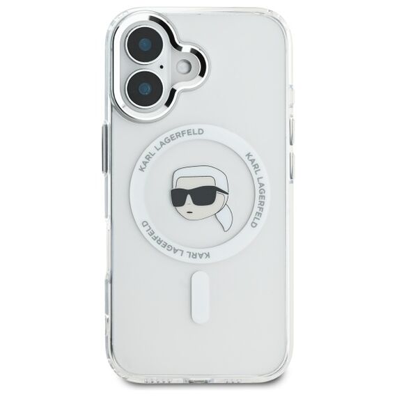 Karl Lagerfeld IML Metal Karl Head MagSafe Case for iPhone 16 Plus - White | Techbox