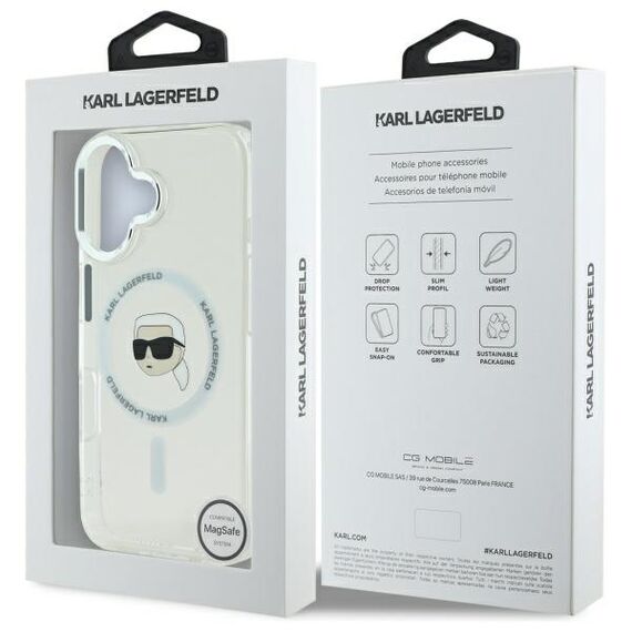 Karl Lagerfeld IML Metal Karl Head MagSafe iPhone 16 Case - White | Techbox