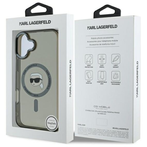 Karl Lagerfeld IML Metal Karl Head MagSafe iPhone 16 Plus Case - Black | Techbox