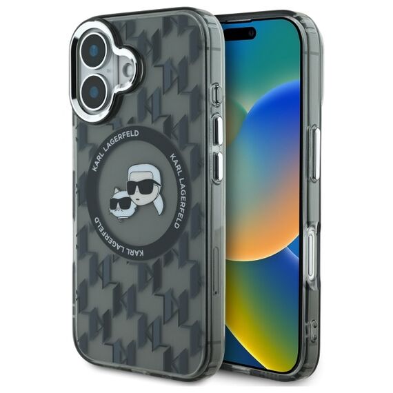Karl Lagerfeld IML Monogram Karl &amp; Choupette Head MagSafe iPhone 16 Case - Black | Techbox