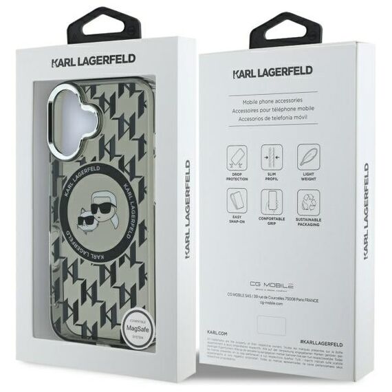 Karl Lagerfeld IML Monogram Karl &amp; Choupette Head MagSafe iPhone 16 Case - Black | Techbox