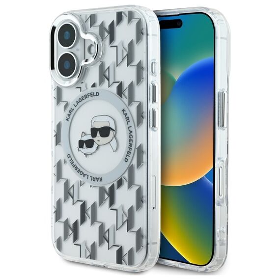 Karl Lagerfeld IML Monogram Karl &amp; Choupette Head MagSafe iPhone 16 Case - Clear | Techbox