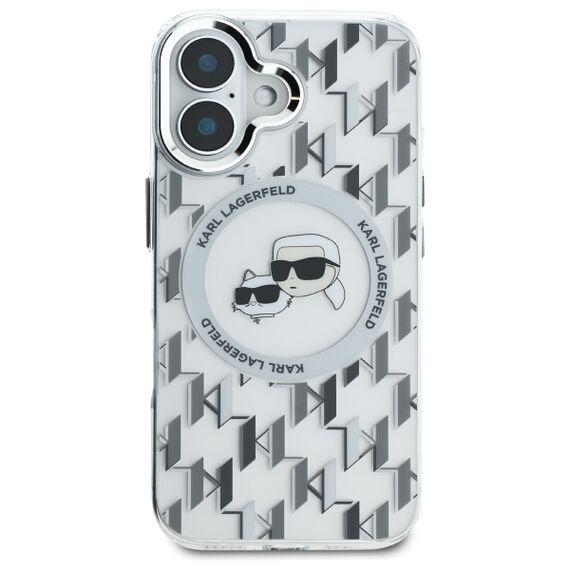 Karl Lagerfeld IML Monogram Karl &amp; Choupette Head MagSafe iPhone 16 Case - Clear | Techbox
