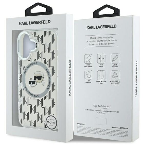 Karl Lagerfeld IML Monogram Karl &amp; Choupette Head MagSafe iPhone 16 Case - Clear | Techbox