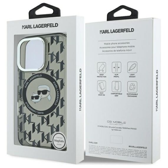 Karl Lagerfeld IML Monogram Karl &amp; Choupette Head MagSafe iPhone 16 Pro Case - Black | Techbox