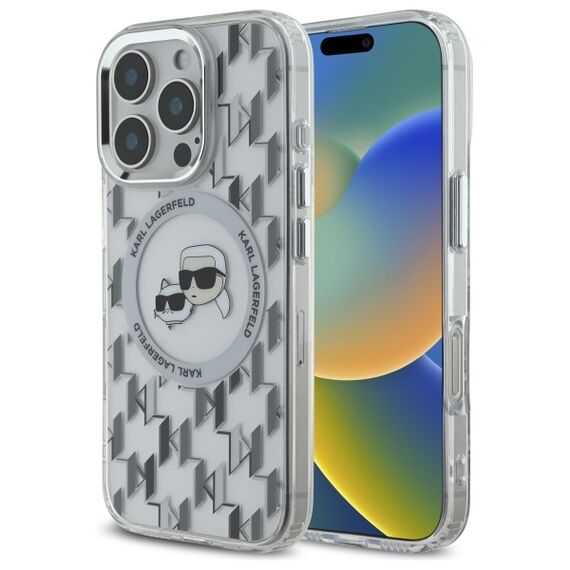 Karl Lagerfeld IML Monogram Karl &amp; Choupette Head MagSafe iPhone 16 Pro Case - Clear | Techbox