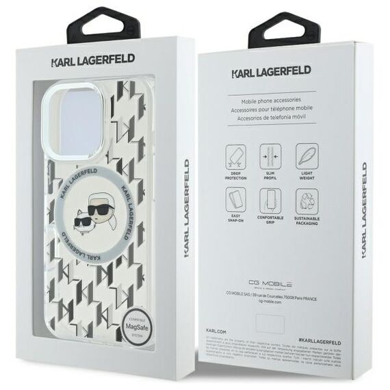 Karl Lagerfeld IML Monogram Karl &amp; Choupette Head MagSafe iPhone 16 Pro Case - Clear | Techbox