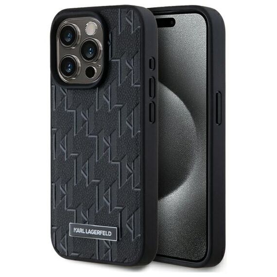 Karl Lagerfeld Leather Monogram Metal Logo MagSafe iPhone 15 Pro Case - Black - Uncategorized Cases (2) - Cases - Techbox