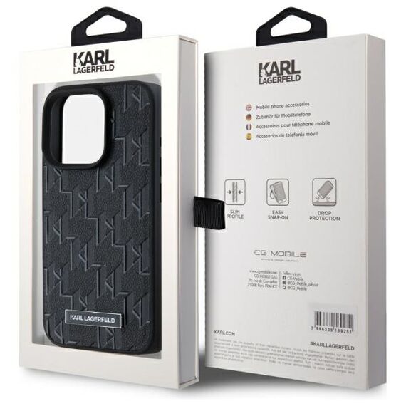 Karl Lagerfeld Leather Monogram Metal Logo MagSafe iPhone 15 Pro Case - Black - Uncategorized Cases (2) - Cases - Techbox