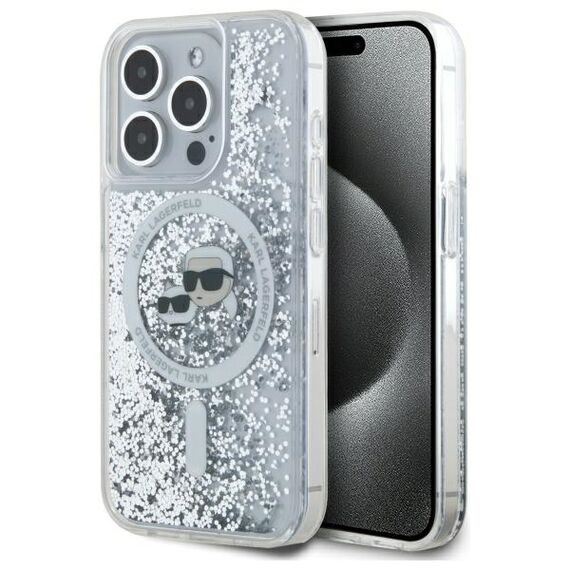 Karl Lagerfeld Liquid Glitter Karl &amp; Choupette Head Magsafe iPhone 15 Pro Case - Clear - Uncategorized Cases (2) - Cases - Techbox