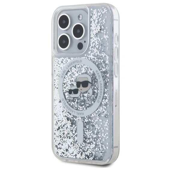Karl Lagerfeld Liquid Glitter Karl &amp; Choupette Head Magsafe iPhone 15 Pro Case - Clear - Uncategorized Cases (2) - Cases - Techbox