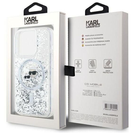 Karl Lagerfeld Liquid Glitter Karl &amp; Choupette Head Magsafe iPhone 15 Pro Case - Clear - Uncategorized Cases (2) - Cases - Techbox