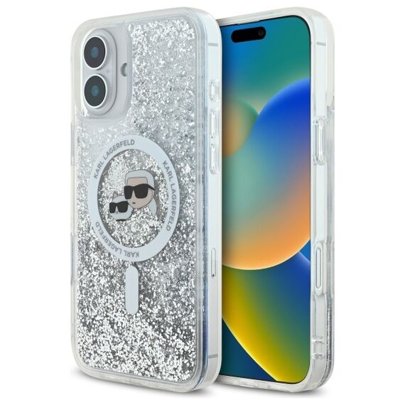 Karl Lagerfeld Liquid Glitter Karl &amp; Choupette Head Magsafe iPhone 16 Plus Case - Clear - Apple Cases - Cases - Techbox