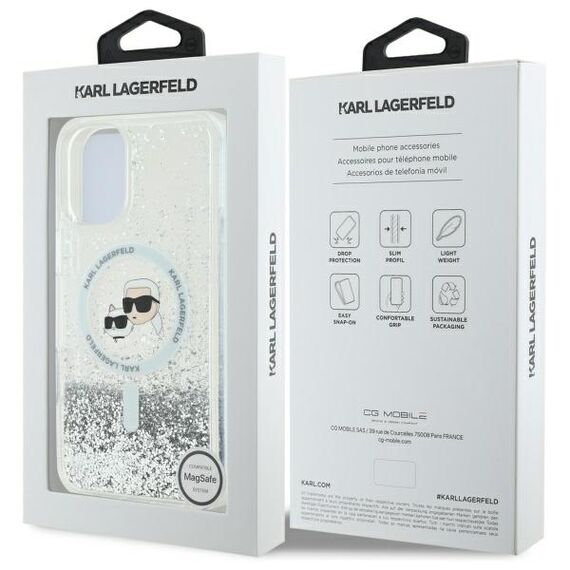 Karl Lagerfeld Liquid Glitter Karl &amp; Choupette Head Magsafe iPhone 16 Plus Case - Clear - Apple Cases - Cases - Techbox