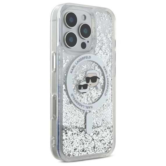Karl Lagerfeld Liquid Glitter Karl &amp; Choupette Head Magsafe iPhone 16 Pro Case - Clear - Apple Cases - Cases - Techbox