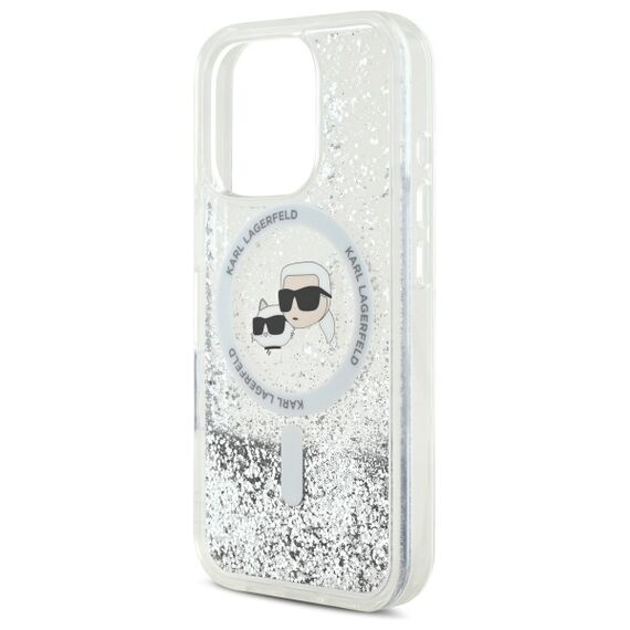 Karl Lagerfeld Liquid Glitter Karl &amp; Choupette Head Magsafe iPhone 16 Pro Case - Clear - Apple Cases - Cases - Techbox