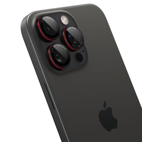 Spigen Optik Pro L-Series Glas.tR EZ Fit Tempered Glass for iPhone 14 Pro / Pro Max / 15 Pro / Pro Max / 16 Pro / 16 Pro Max Camera - Black with Red Edge | Techbox