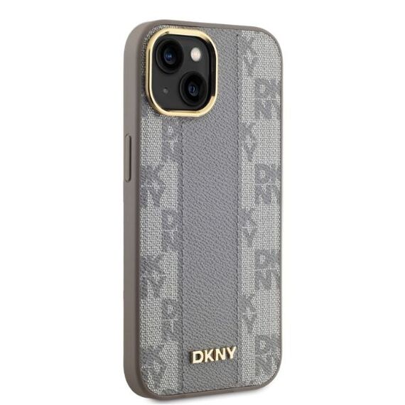 DKNY Leather Checkered Mono Pattern MagSafe iPhone 14 Case - Beige | Techbox