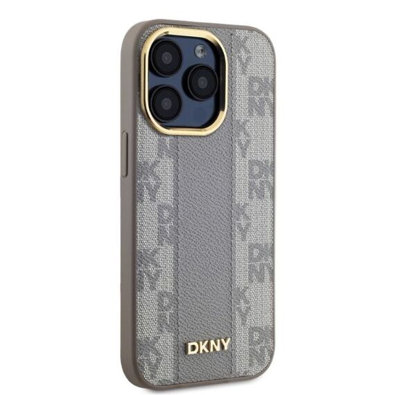 DKNY Leather Checkered Mono Pattern MagSafe iPhone 15 Pro Max Case - Beige | Techbox