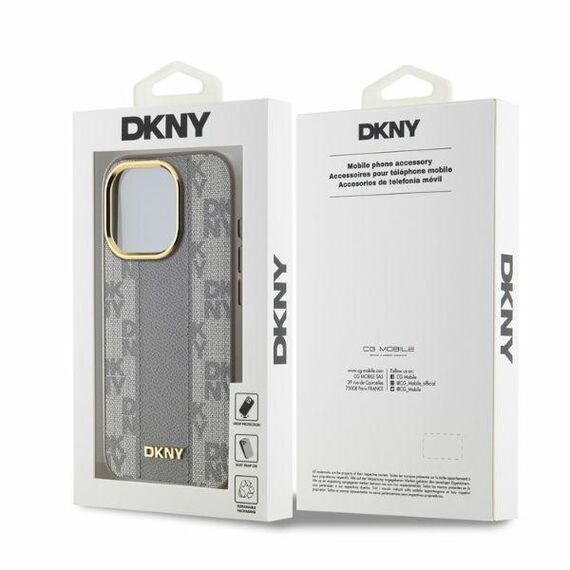 DKNY Leather Checkered Mono Pattern MagSafe iPhone 15 Pro Max Case - Beige | Techbox