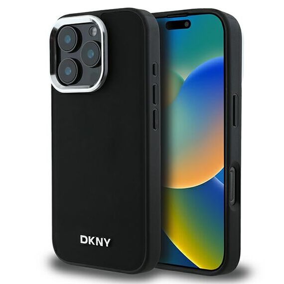 DKNY Plain Silver Logo MagSafe iPhone 16 Pro Case - Black | Techbox