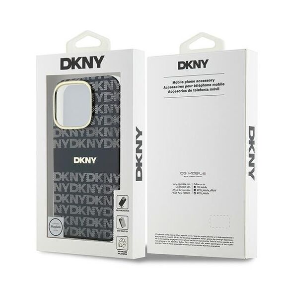 DKNY Repeat Texture Pattern With Stripe case for iPhone 16 Pro Max - black