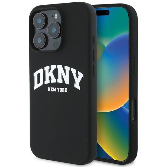 DKNY Silicone White Printed Logo MagSafe Case for iPhone 16 Pro Max - Black | Techbox