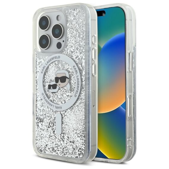 Karl Lagerfeld Liquid Glitter Karl &amp; Choupette Head Magsafe Case for iPhone 16 Pro Max - Clear - Apple Cases - Cases - Techbox