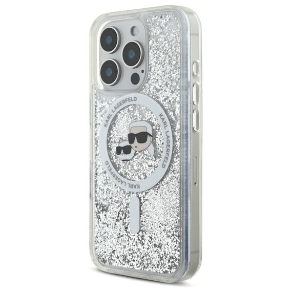 Karl Lagerfeld Liquid Glitter Karl &amp; Choupette Head Magsafe Case for iPhone 16 Pro Max - Clear - Apple Cases - Cases - Techbox