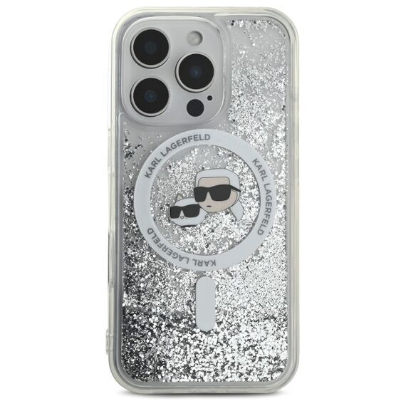 Karl Lagerfeld Liquid Glitter Karl &amp; Choupette Head Magsafe Case for iPhone 16 Pro Max - Clear - Apple Cases - Cases - Techbox