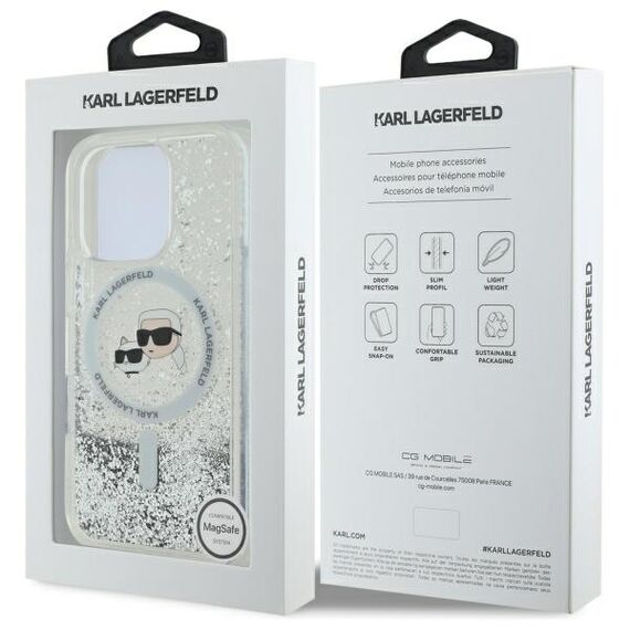 Karl Lagerfeld Liquid Glitter Karl &amp; Choupette Head Magsafe Case for iPhone 16 Pro Max - Clear - Apple Cases - Cases - Techbox