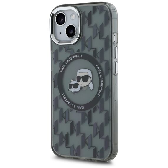 Karl Lagerfeld IML Monogram Karl &amp; Choupette Head MagSafe iPhone 15 Case - Black | Techbox